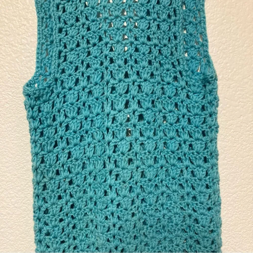 Vintage Handmade Open Sweater Vest Tie Front Knitted Small